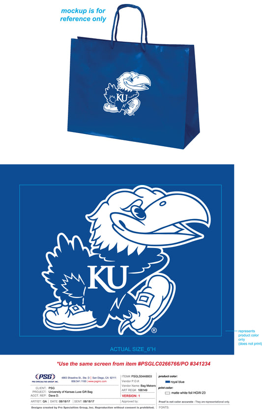 Kansas Jayhawks Large Gift Bag 16x12 Luxe Blue - PSGLS0448803