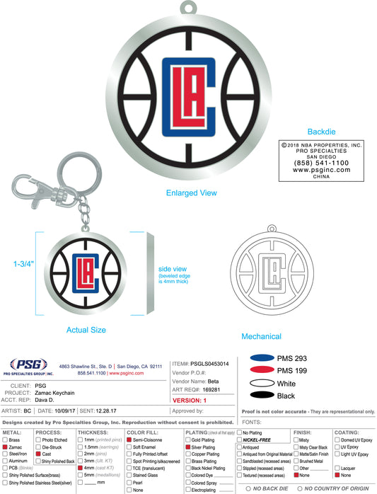 Los Angeles Clippers Keychain Zamac Logo - PSGLS0453014