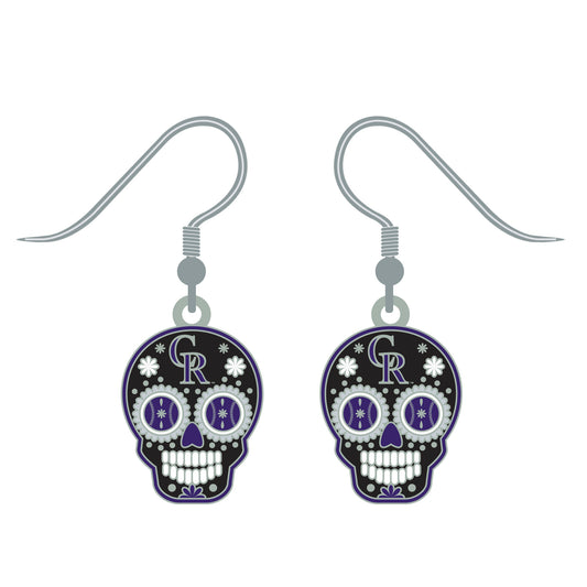 Colorado Rockies Earrings J-Hook Logo Sugar Skull - PSGLS0469166